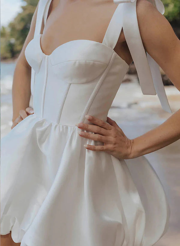 Luolandi Modern Sweetheart Sleeveless Satin Reception Wedding Dresses With Bow(s) Short Without Neck accessories