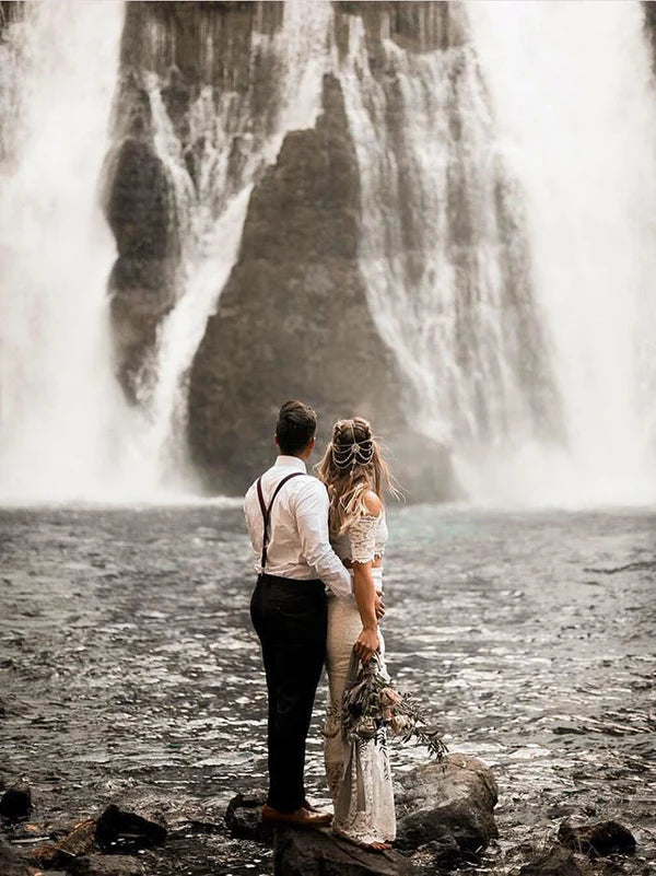 Luolandi Gorgeous 2 Pieces Lace Wedding Dresses Mermaid/Trumpet Gowns Off Shoulder