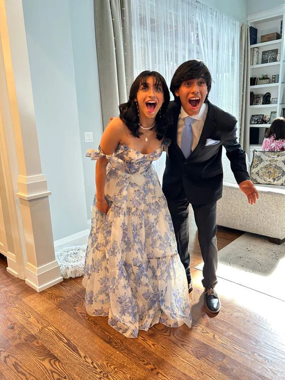 Luolandi Lovely Printed Sweetheart A-Line Long Prom Dress Graduation Dress Party Dress