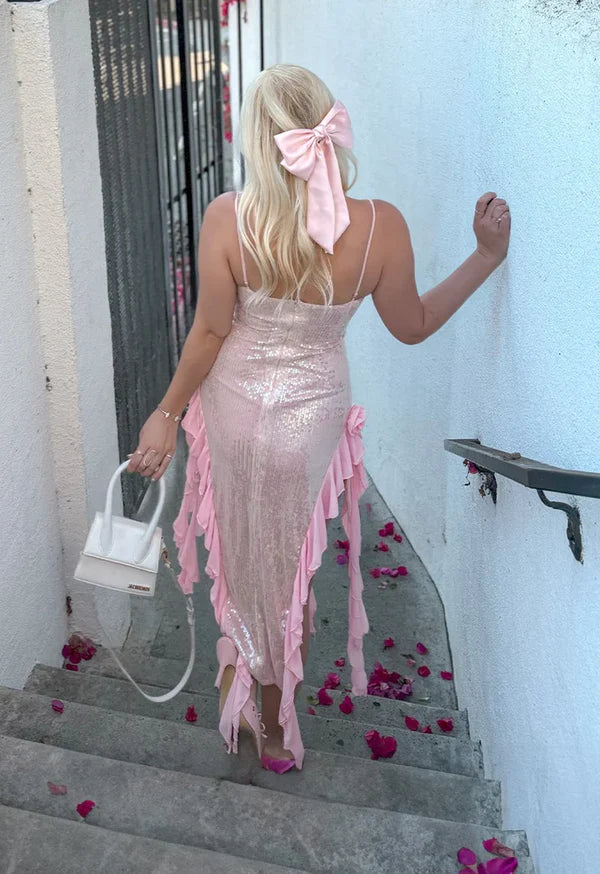 Luolandi Sheath Spaghetti Straps Ruffles Prom Dress Charming Homecoming Dress Lovely Graduation Dress Sweetheart Birthday Party Dress