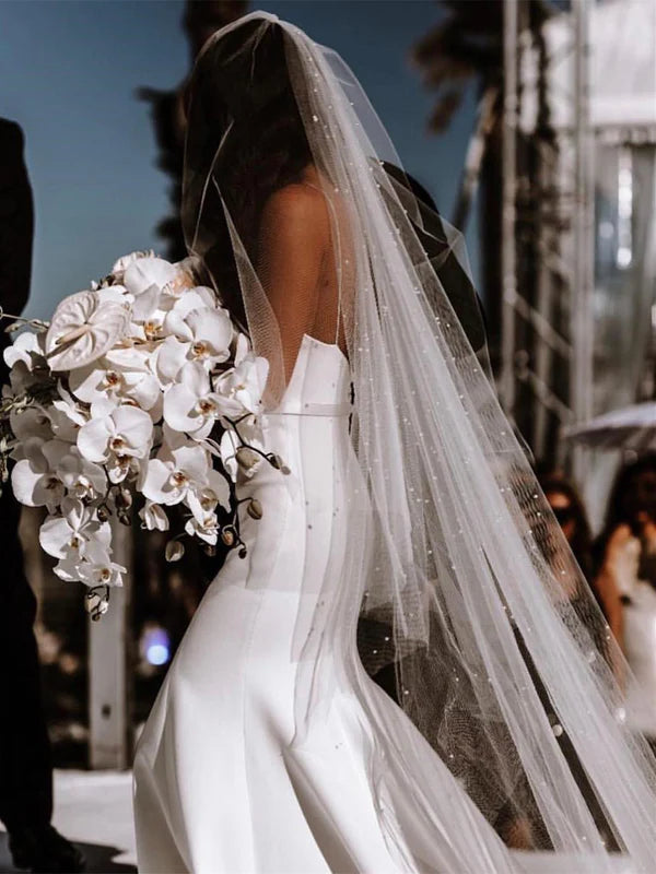 Luolandi Elegant Sheath Spaghetti Straps V-neck Long Wedding Dresses Simple Bridal Gowns