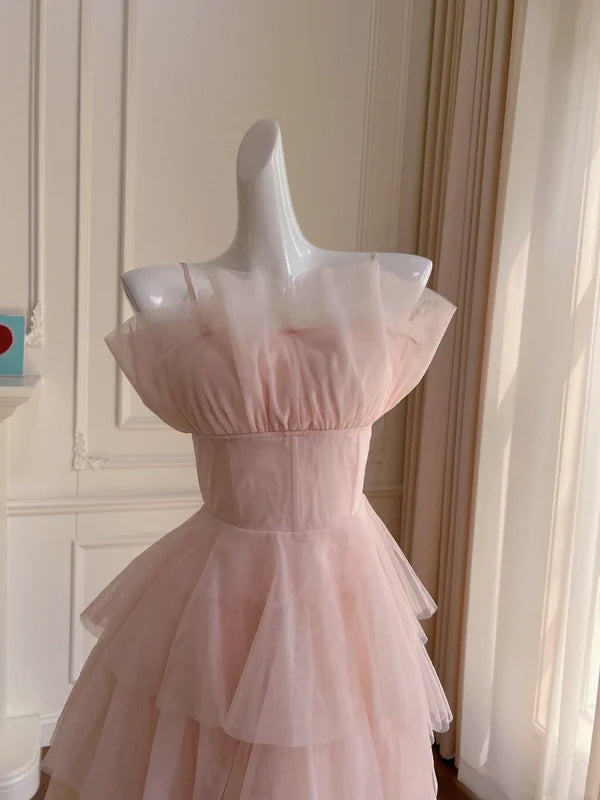 Luolandi Elegant A Line Spaghetti Strap Layered Prom Dress Charming Homecoming Dress Lovely Graduation Dress Sweetheart Simple Birthday Party Dress