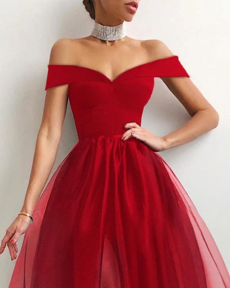 Luolandi Elegant Off Shoulder Binding Layered Mesh Cocktail Dress Sexy Party Dress Homecoming Dress