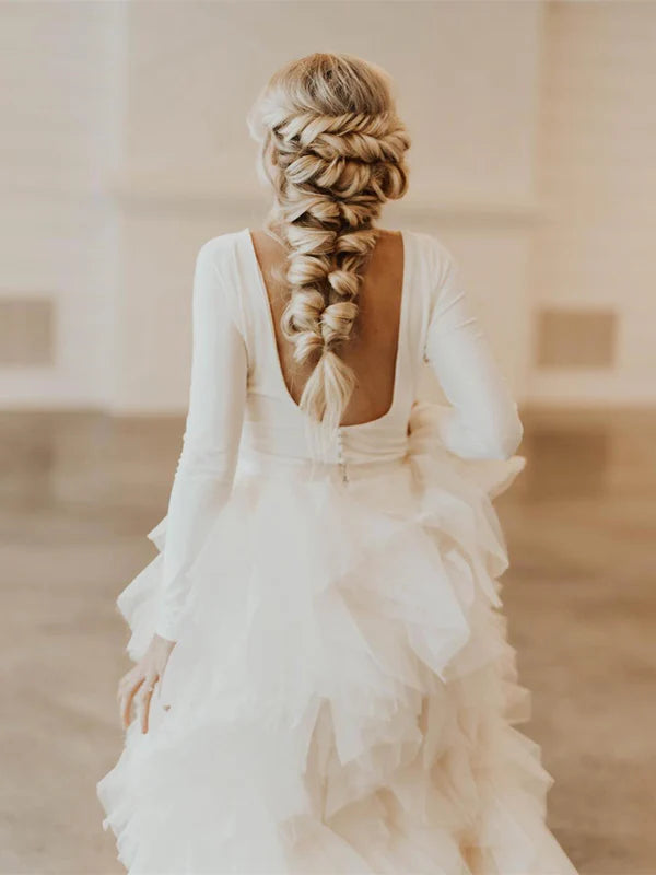 Luolandi Wonderful Wedding Dresses Long Sleeves Tasseled Gowns Floor Length Elegant Bridal Gown