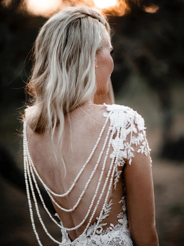 Luolandi Unique Bateau Lace Wedding Dresses Mermaid long Sleeves Gowns Elegant Beautiful