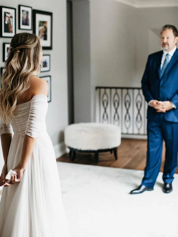 Luolandi Unique Chiffon Sweetheart Off-The-Shoulder Bridal Gowns A-line Wedding Dresses Elegant