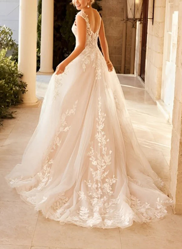 Luolandi Bohemian V-Neck Bridal Gown Featuring Illusion Back A Line Floor Length Elegant