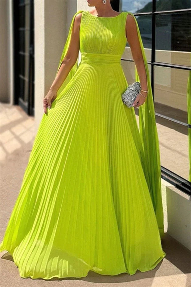Luolandi Chiffon A Line Evening Dress Bateau Neck Mother Of The Bride Dress With Watteau Train Elegant