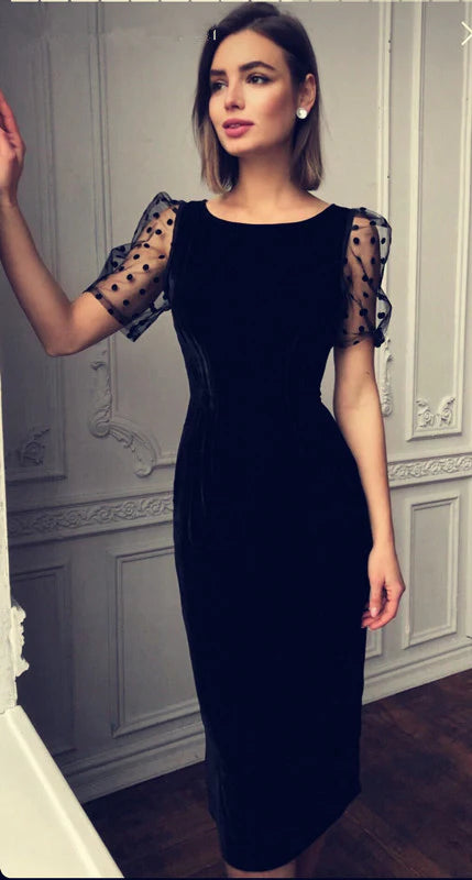 Luolandi Black Prom Dresses lace Evening Dresses Elegant Formal Dress Short Sleeves Party Dress