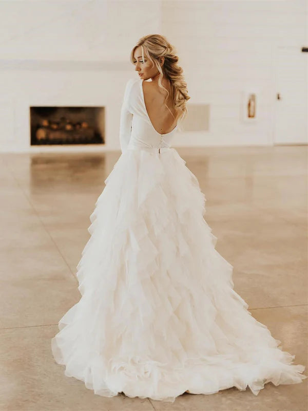 Luolandi Wonderful Wedding Dresses Long Sleeves Tasseled Gowns Floor Length Elegant Bridal Gown