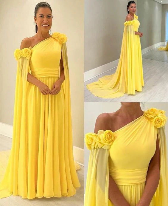 Luolandi Dress Vintage Long One Shoulder Evening Dess With Flower A-Line Mother of the Bride Dress Prom Dress for Women