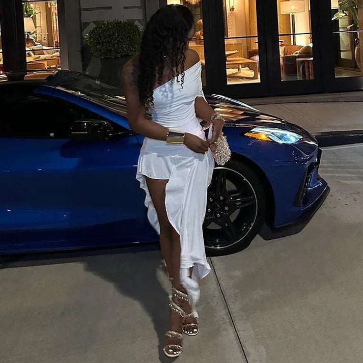 Luolandi One Shoulder Asymmetrical Prom Dress Black Girl Party Dress Charming Evening Dress