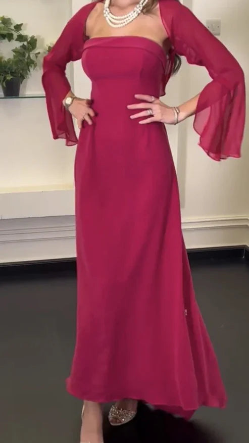 Luolandi Hot Pink 2 Pieces Unique Long Party Dress Occasion Dress Elegant Evening Dress Solid Color