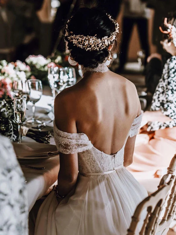 Luolandi Elegant Sweetheart Neckline Off-the-shoulder Lace A-line Wedding Dresses Sexy