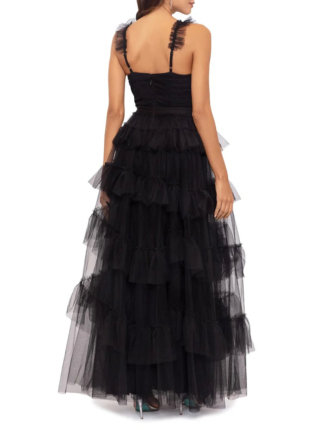 Luolandi Ball Gown Prom Dresses Tiered Plisse Dress Masquerade Prom Floor Length Sleeveless Sweetheart Tulle Ladder Back with Pure Color Evening Dress