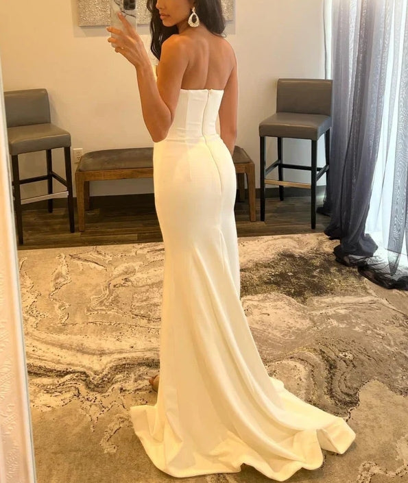 Luolandi Strapless V Neck Long Prom Dress With High Slit One Shoulder Sexy Evening Dress