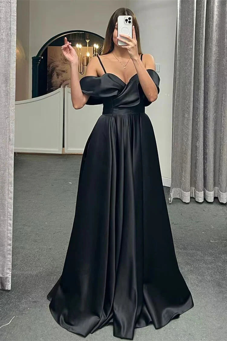 Luolandi Spaghetti Straps Off The Shoulder A Line Lace Up Back Long Evening Dress Sexy Elegant
