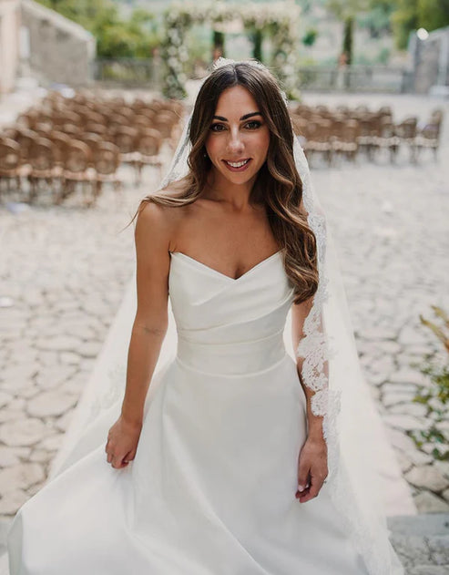 Luolandi A-Line Sweetheart Satin Long Wedding Dresses Off Shoulder Floor Length Simple