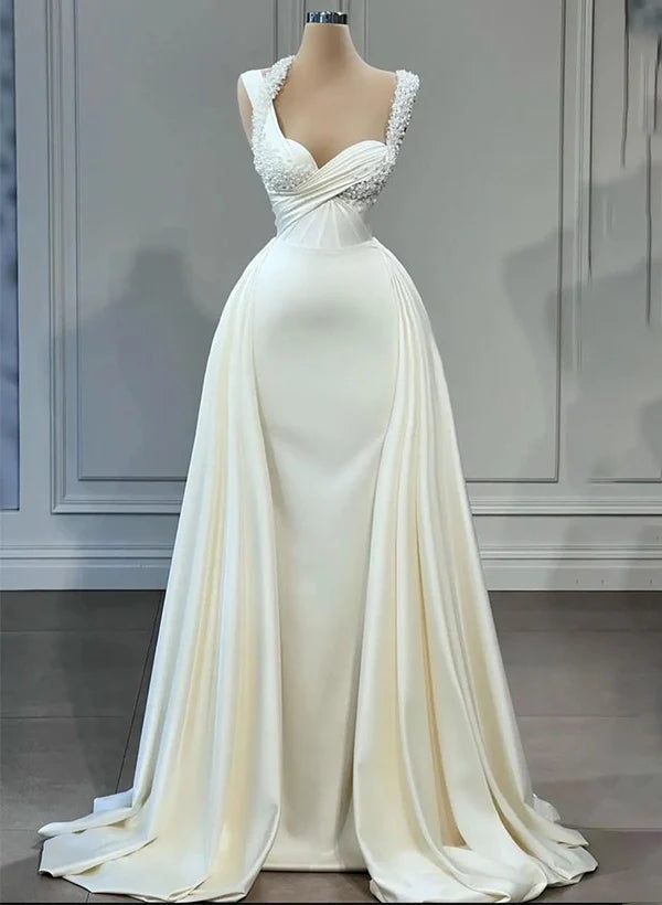 Luolandi Sleeveless Sweetheart Wedding Dress With Sweep Train Floor Length Charming Evening Party Dress
