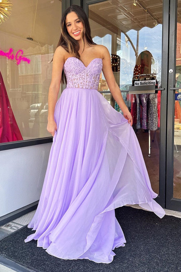 Luolandi A line Sweetheart Chiffon Prom Dress with Puff Sleeves Off Shoulder Floor Length