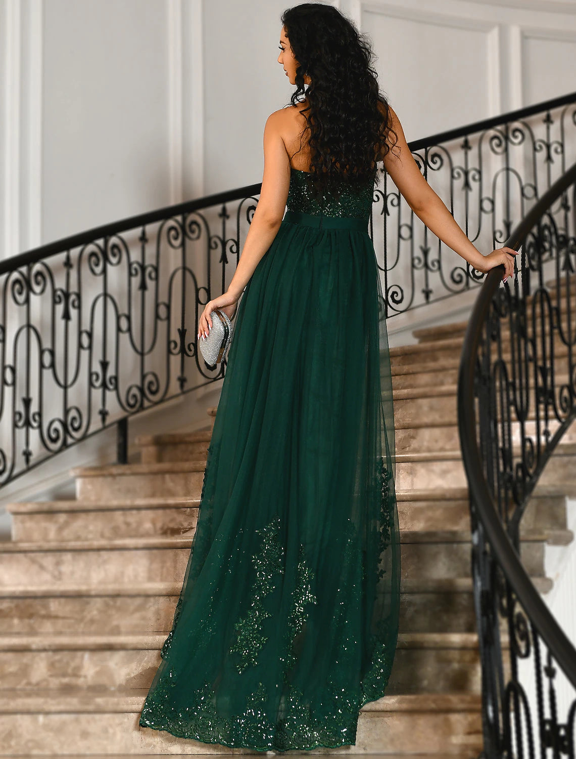 Luolandi Dark Green Sweetheart Long Prom Dress With Slit Off Shoulder Sexy Charming Evening Dress