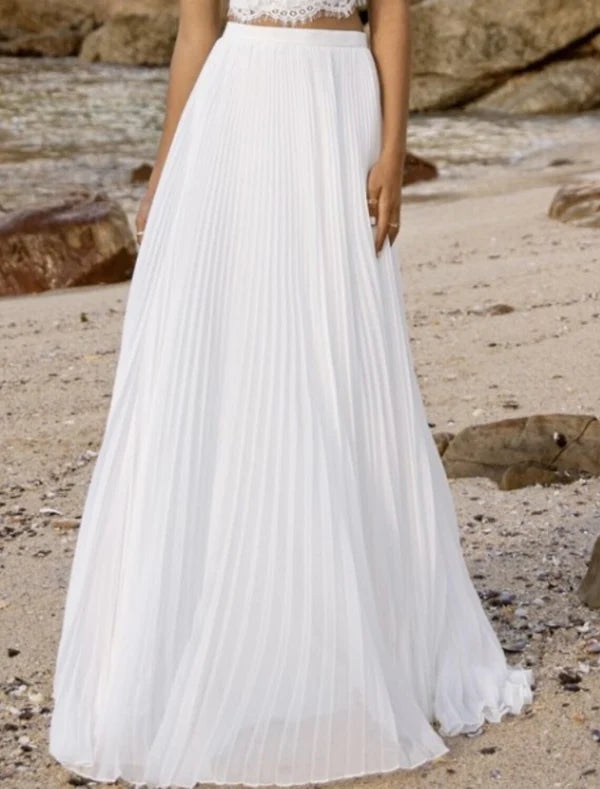 Luolandi Beach Boho Wedding Dresses Two Piece Scoop Neck Sleeveless Floor Length Chiffon Bridal Suits Bridal Gowns With Appliques