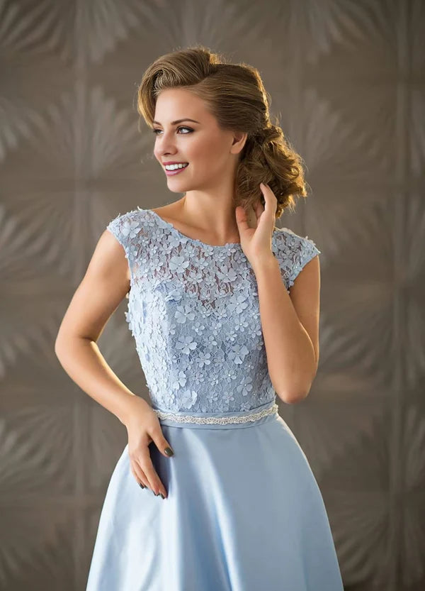 Luolandi A-Line Princess Evening Maxi Lace Bridesmaid Dress Formal Length Elegant Dress Wedding Guest Dress Light Blue