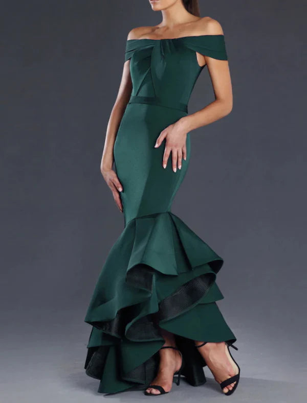 Luolandi Mermaid / Trumpet Prom Dresses Minimalist Dress Valentine's Day Wedding Guest Asymmetrical Sleeveless Off Shoulder Satin with Ruffles Party Dress