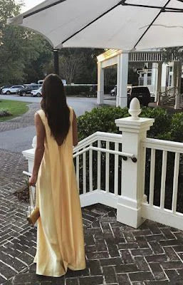 Luolandi Elegant Yellow V Neck Prom Dress Long Evening Dress Charming Party Dress