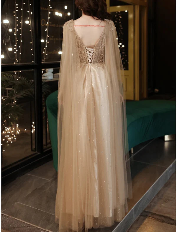 Luolandi A-Line Sheath / Column Mother of the Bride Dress Wedding Guest Party Sparkle & Shine Petite V Neck Ankle Length Tulle Sleeveless with Pleats Beading Sequin Fall Evening Dress