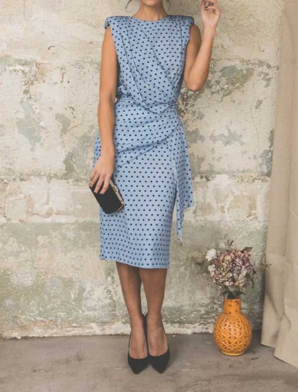Luolandi Women's Sheath Dress Knee Length Dress Pink Light Blue Sleeveless Polka Dot Print Ruched Spring Summer Round Neck Elegant Casual Vintage Party Dress