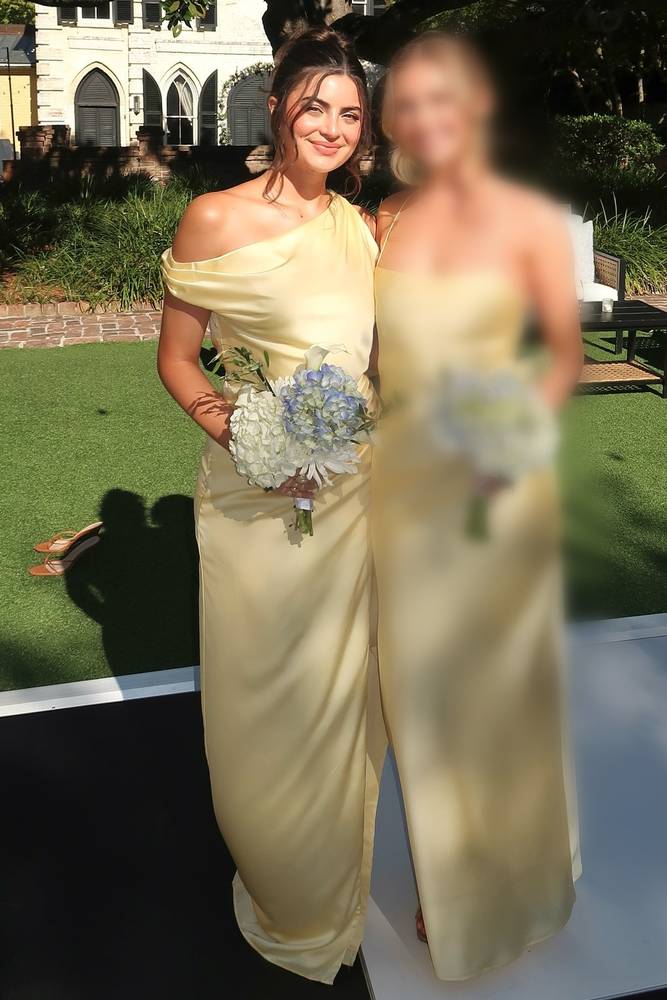 Luolandi Mermaid Satin One Shoulder Bridesmaid Dress with Slit Charming Evening Party Dress