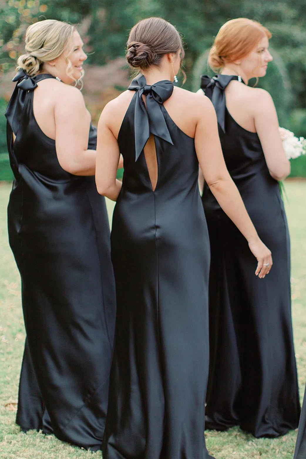 Luolandi Black Halter Cutout Back Long Bridesmaid Dress Elegant Evening Party Dress