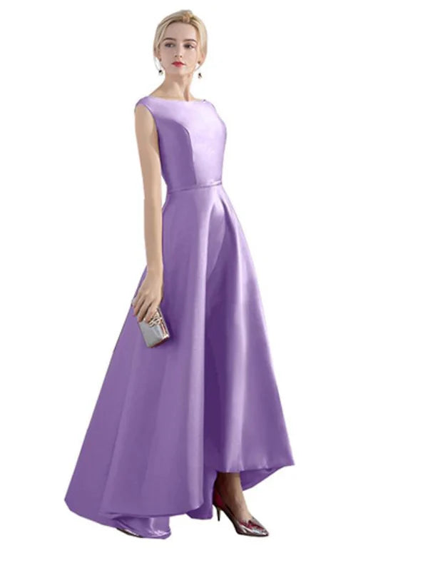Luolandi Elegant A-Line Evening Gown Minimalist Dress Party Wear Wedding Guest Asymmetrical Sleeveless Satin with Sleek