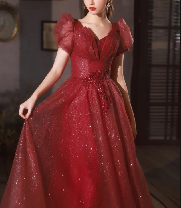 Luolandi Blue Satin Long Prom Dress with Bow A-line Blue Satin Party Dress Sparkly Evening Dress