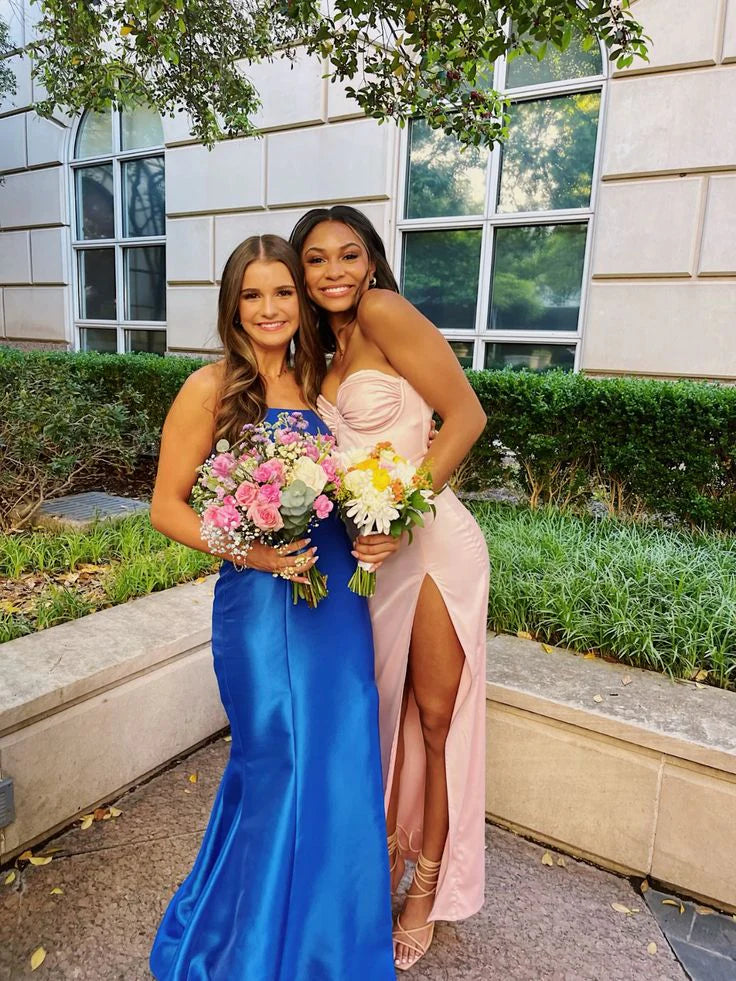 Luolandi Pink Sweetheart Sheath Long Pary Dress Wedding Guest Dress with Slit Sexy Formal Dress