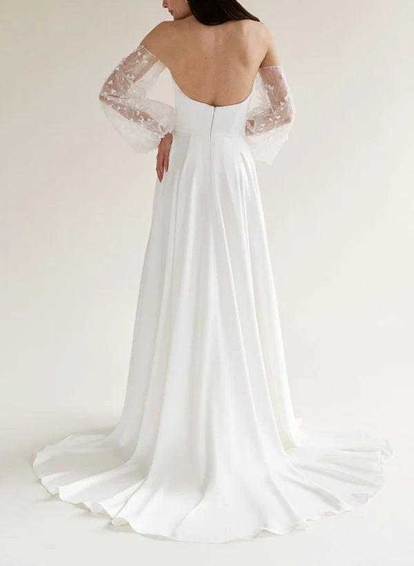 Luolandi Off-The-Shoulder A-Line Wedding Dresses With Long Sleeves And Split Front Elegant