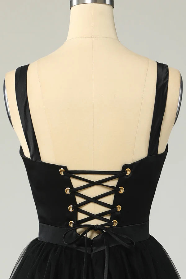 Luolandi Sky Blue Tulle Cocktail Dress Tea Length Sleeveless Dress Solid Color Party Dress