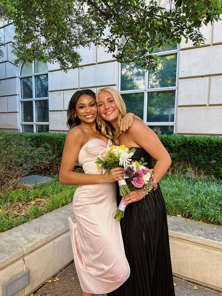 Luolandi Pink Sweetheart Sheath Long Pary Dress Wedding Guest Dress with Slit Sexy Formal Dress