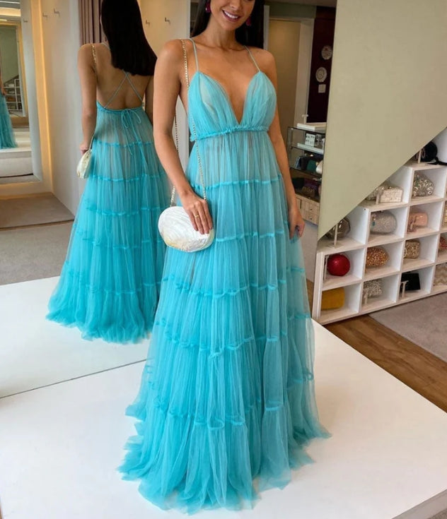 Luolandi A Line V-neck Formal Graduation Dresses Floor Length Prom Dress Charming Evening Dress