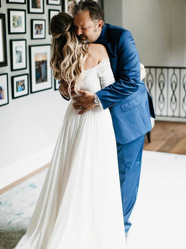 Luolandi Unique Chiffon Sweetheart Off-The-Shoulder Bridal Gowns A-line Wedding Dresses Elegant