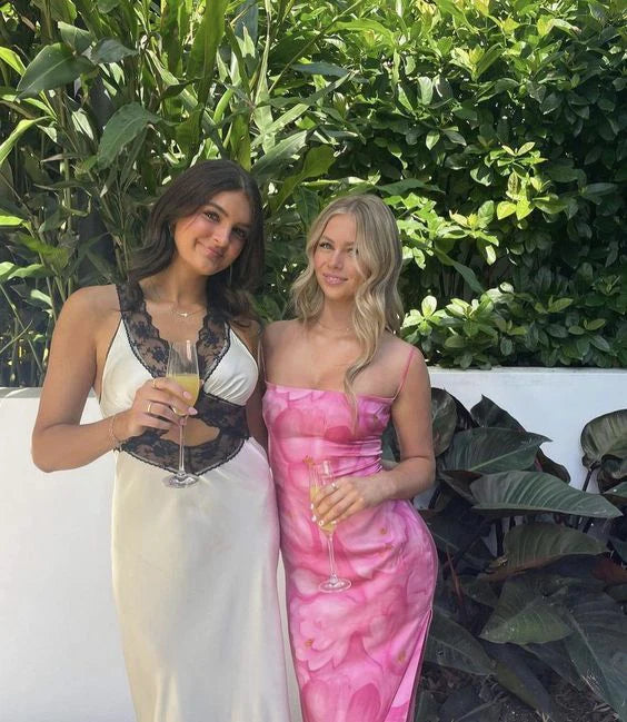 Luolandi Spaghetti Straps Floral Long Prom Dress Sexy Backless Party Dress Charming Evening Dress