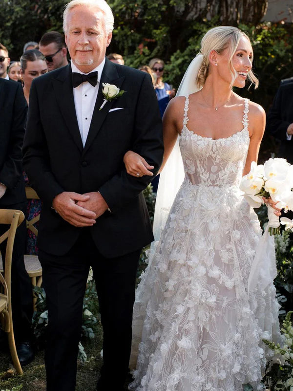 Luolandi 3D Flowers Wedding Gown Floral Lace Boho Wedding Dresses A Line Floor Length Elegant