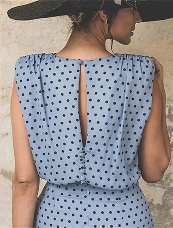 Luolandi Women's Sheath Dress Knee Length Dress Pink Light Blue Sleeveless Polka Dot Print Ruched Spring Summer Round Neck Elegant Casual Vintage Party Dress