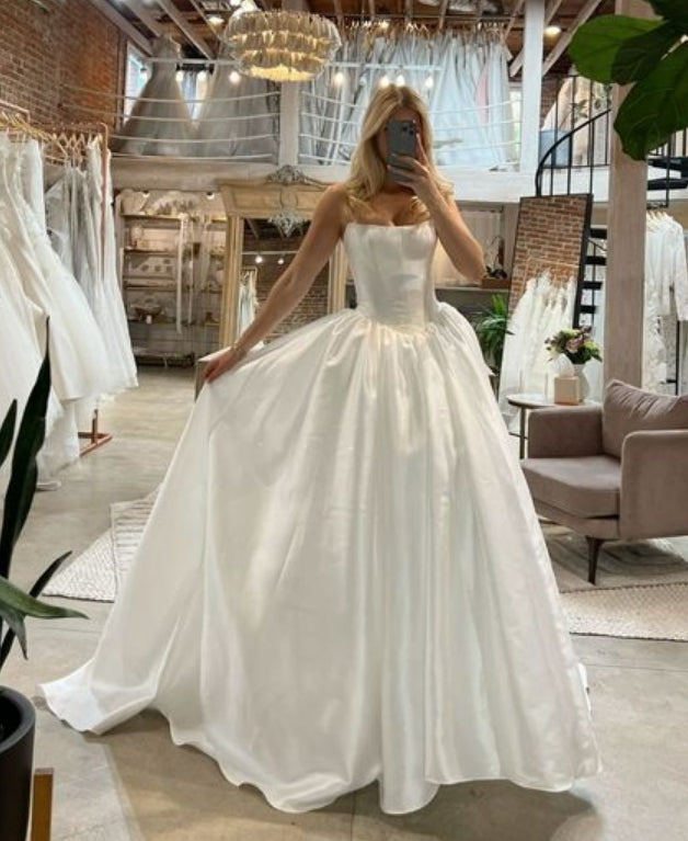 Luolandi Dress Long Simple A Line Off Shoulder Floor Length Wedding Dress Bridal Gown
