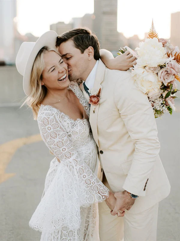 Luolandi Mermaid Wedding Dresses Long Sleeves Lace Long Bridal Gowns Elegant