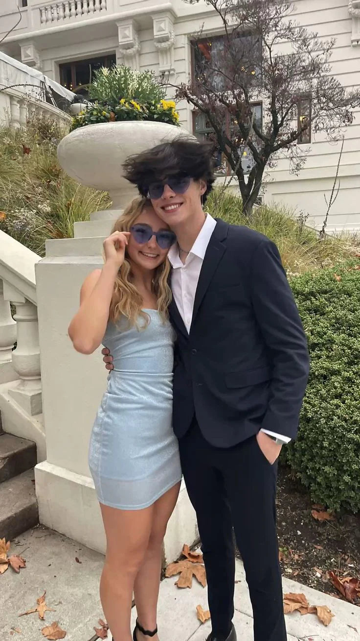 Luolandi Light Blue Straps Sheath Short Party Dress Homecoming Dress Simple Formal Dress