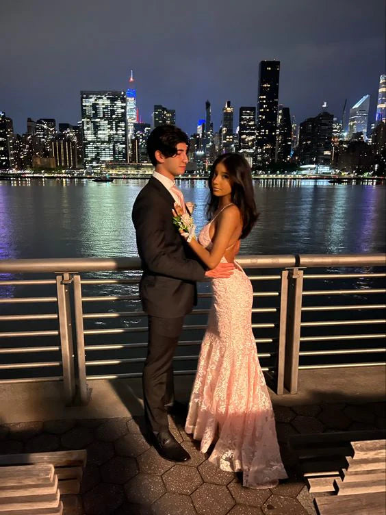 Luolandi Mermaid Pink Backless Long Graduation Prom Dress Charming Evening Party Dress