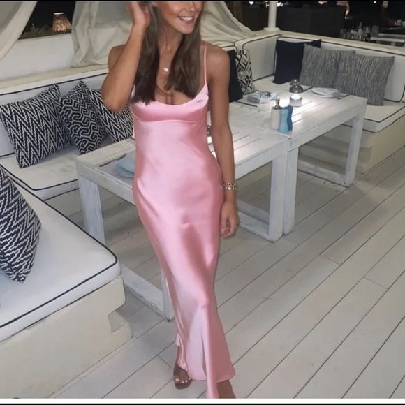 Luolandi Dress Simple A Line Straps Sleeveless Party Dress Silk Satin Pink Charming Prom Dress Formal Dress
