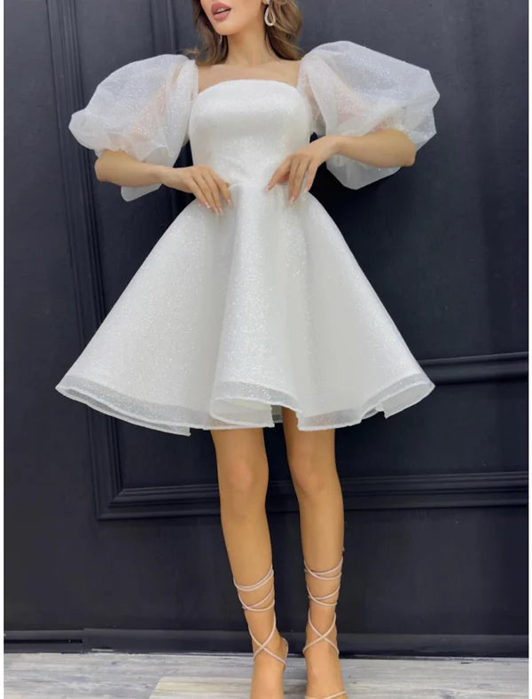 Luolandi Sweet A-Line Homecoming Dresses Sparkle Short Prom Dress With Sleeves Lovely Graduation Dress